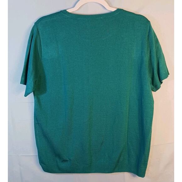 ALFRED DUNNER Spring Sweater Womens Medium Short Sleeve Teal Acrylic EUC - Picture 5 of 7